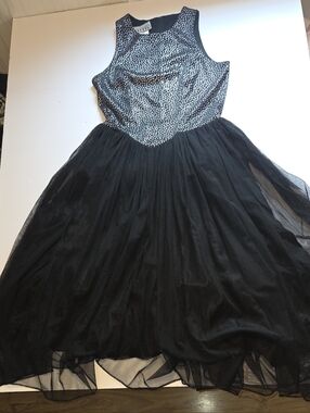 Pantel Basque Waist Metallic Polka Black Midi Dress - Vintage Made In Canada